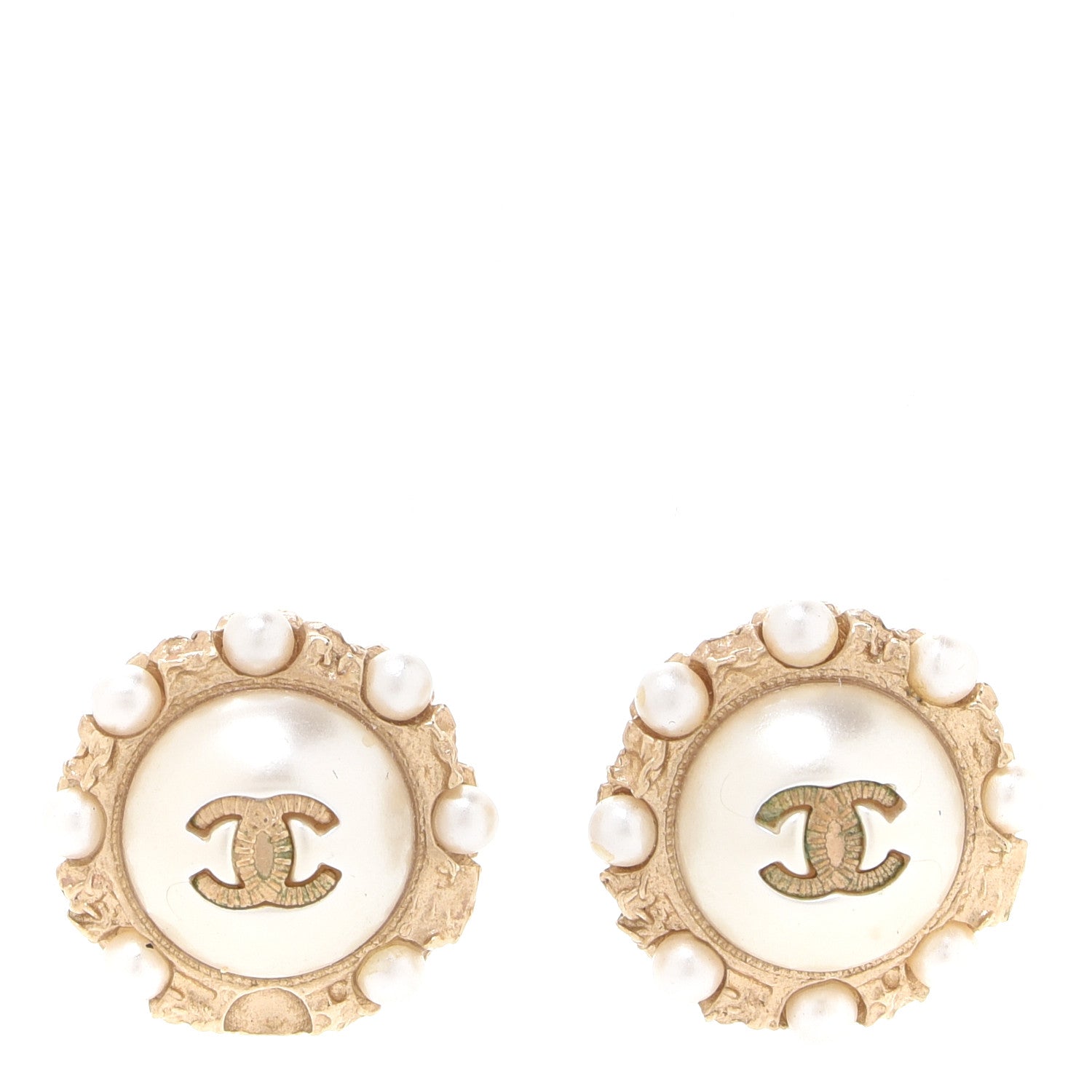 Chanel Pearl Crystal CC Round Earrings Gold 1 of 6