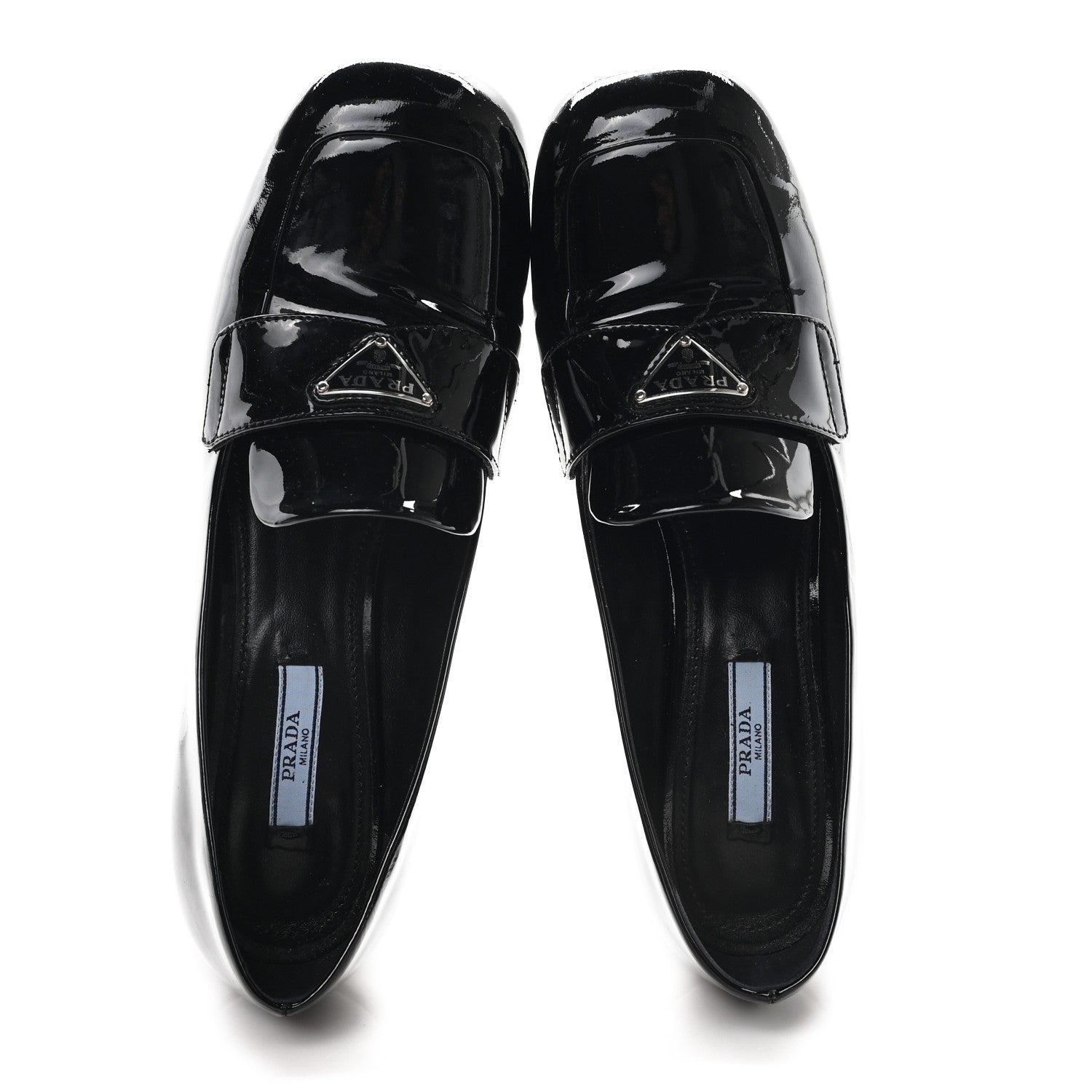 Prada Vernice Metal Triangle Logo 45mm Loafer Pumps 38.5 Black 2 of 10