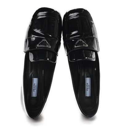 Prada Vernice Metal Triangle Logo 45mm Loafer Pumps 38.5 Black 2 of 10