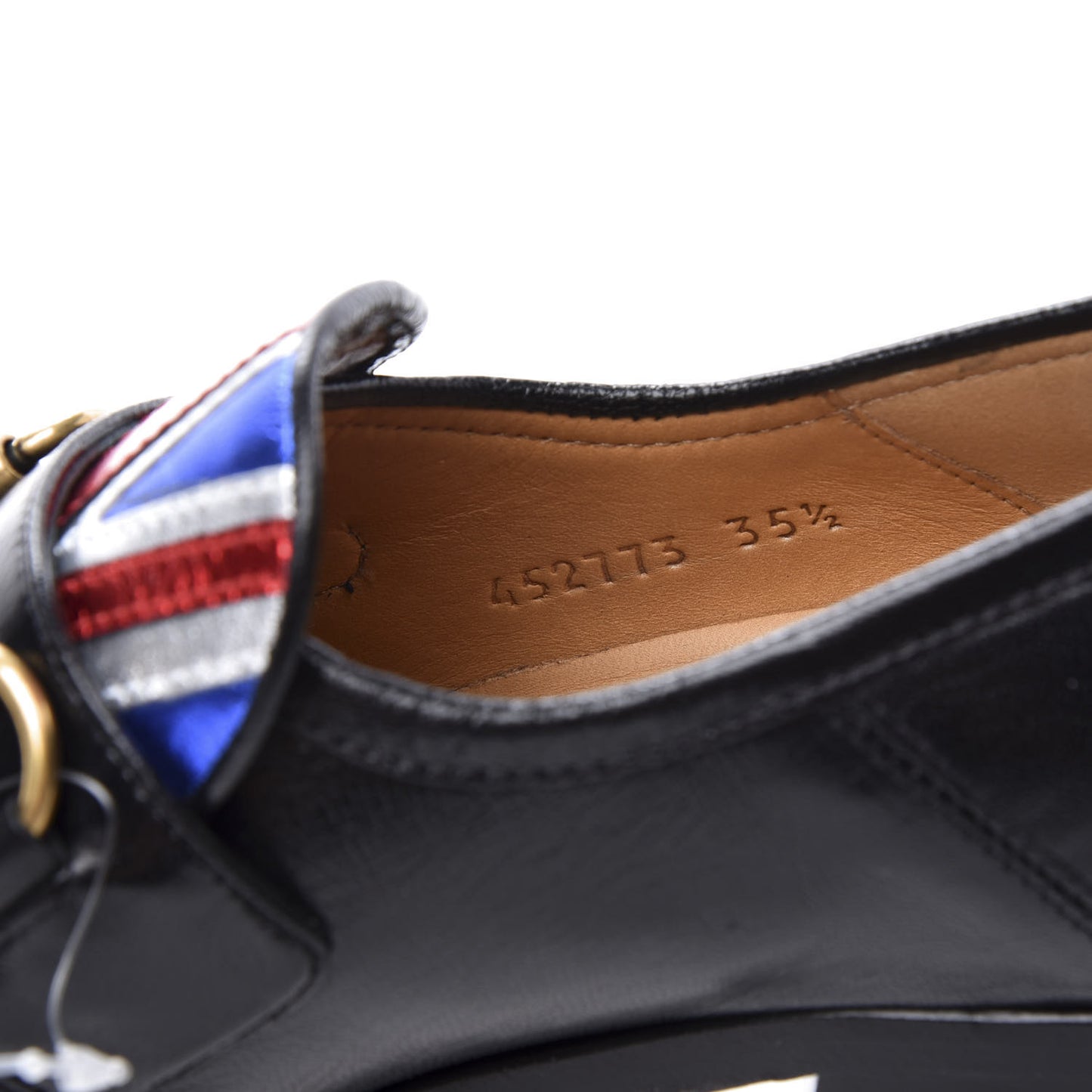 Lambskin Union Jack Horsebit Loafer Pumps 35.5 Black