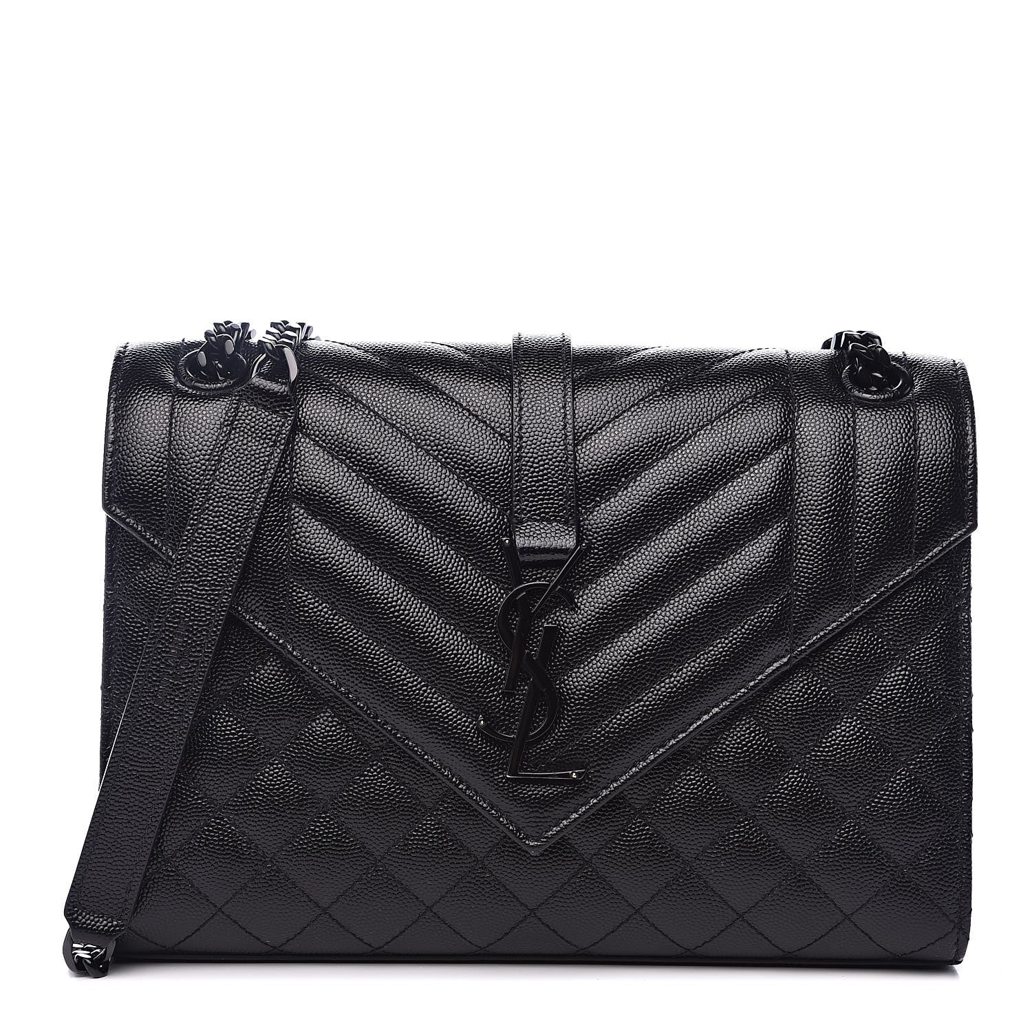 Saint Laurent Grain De Poudre Textured Mixed Matelasse Triquilt Medium Monogram Satchel Black 1 of 10