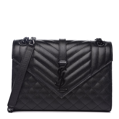 Saint Laurent Grain De Poudre Textured Mixed Matelasse Triquilt Medium Monogram Satchel Black 1 of 10