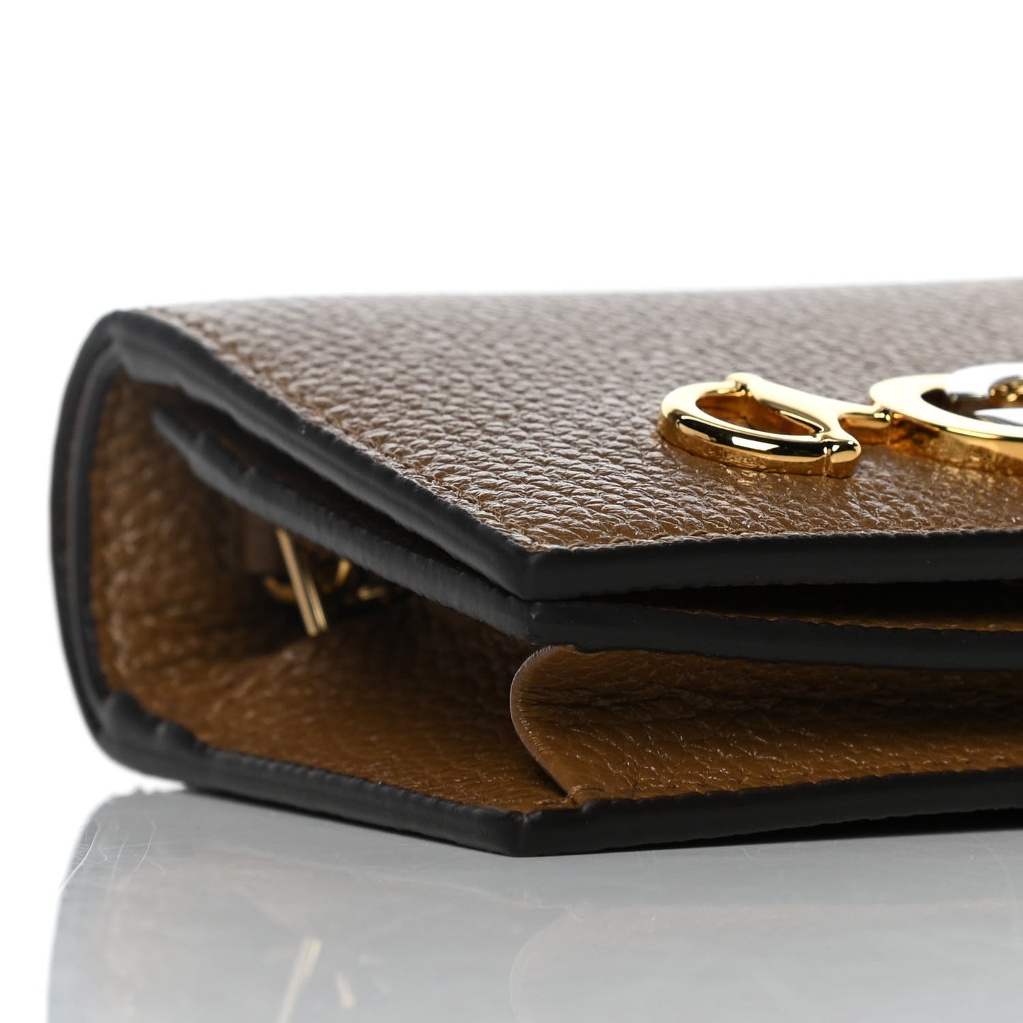 Grainy Calfskin Zumi Chain Card Case Wallet Friky Taupe