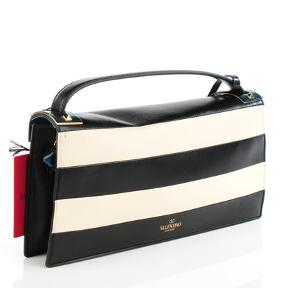 Valentino Garavani Nappa Striped My Rockstud Clutch Black Light Ivory 3 of 7