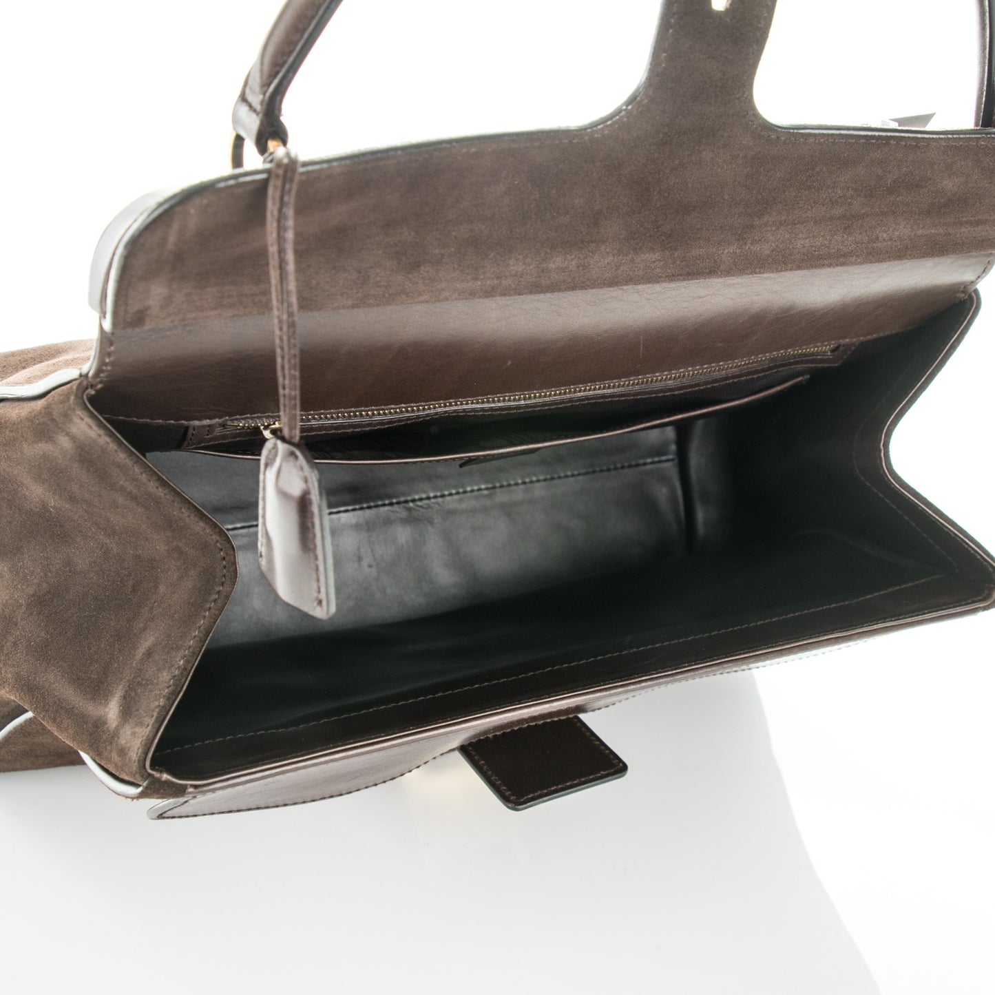 Calfskin Suede Top Handle Satchel Dark Brown