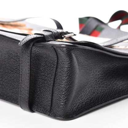 Gucci Calfskin Embroidered Tiger Messenger Bag Black 6 of 12