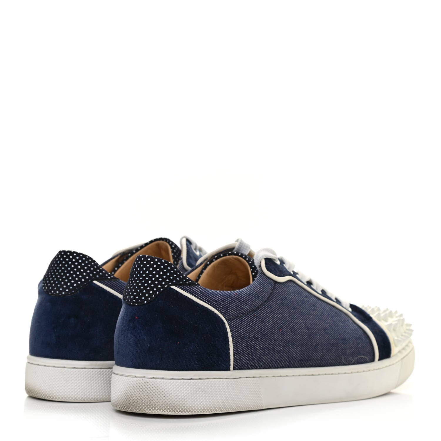 Christian Louboutin Denim Velours Spikes Vieira Flat Sneaker 40 Navy Latte 4 of 9
