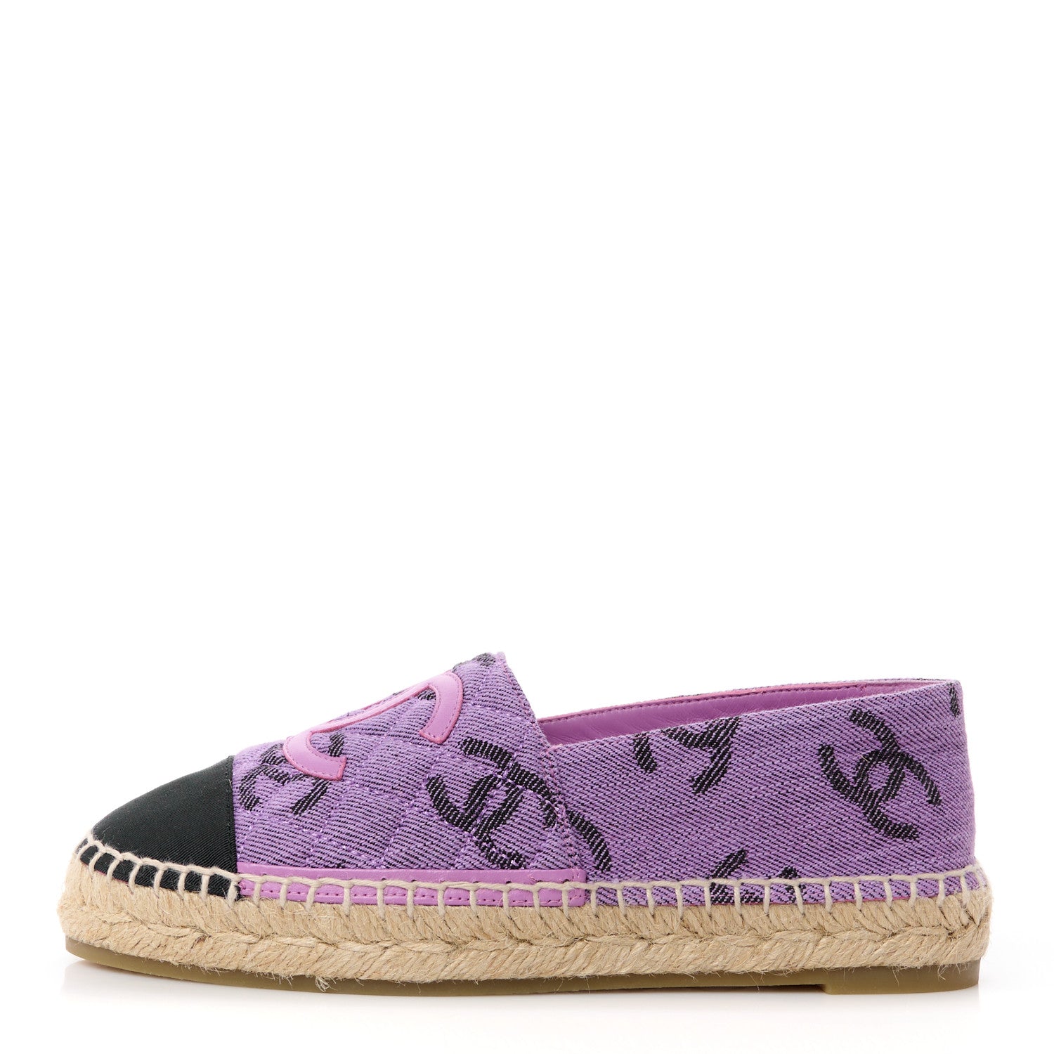 Chanel Cotton Jacquard Grosgrain CC Print Espadrilles 36 Purple Black 1 of 11