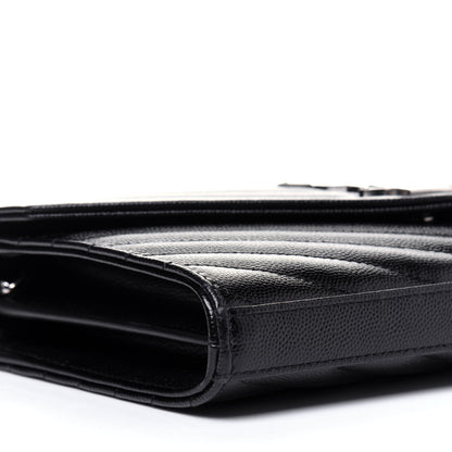 Saint Laurent Grain De Poudre Matelasse Chevron Monogram Chain Wallet Black 7 of 9