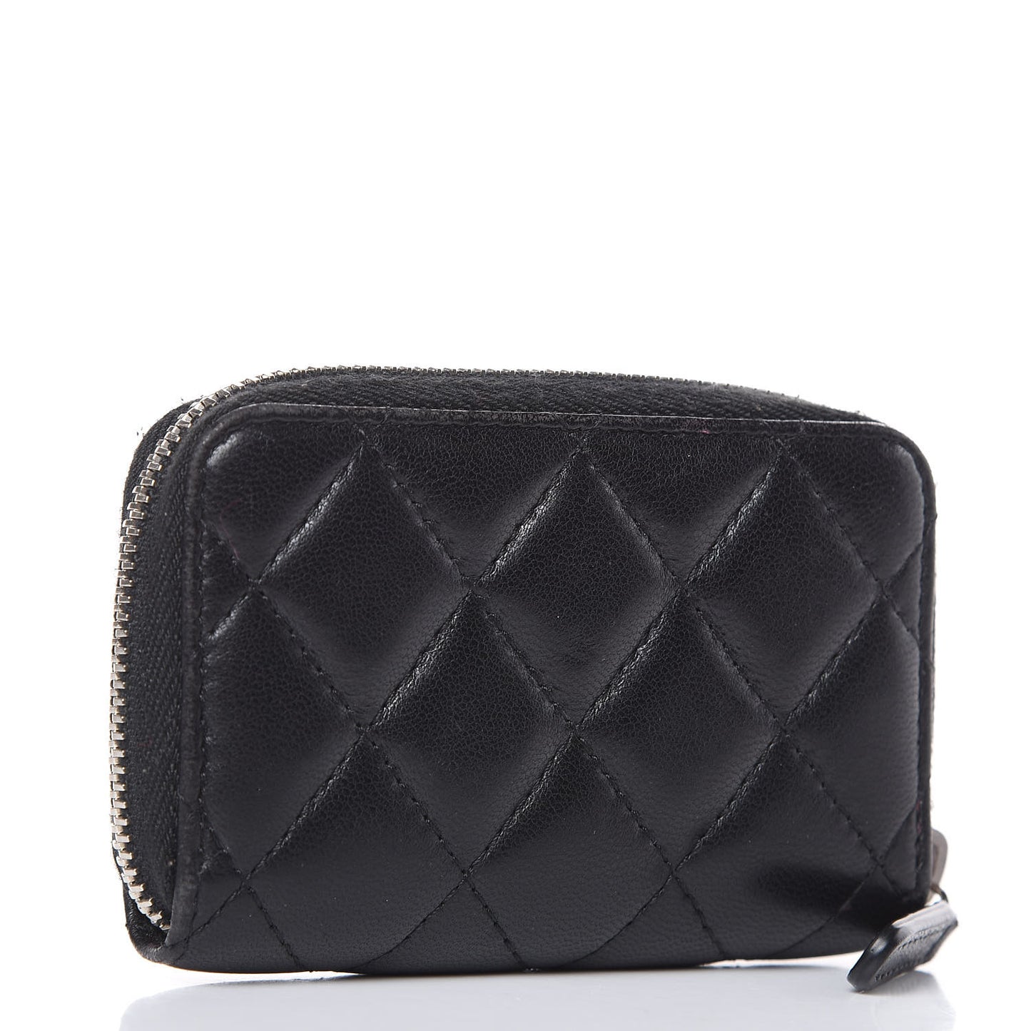 Lambskin Quilted Zip Coin Purse Black