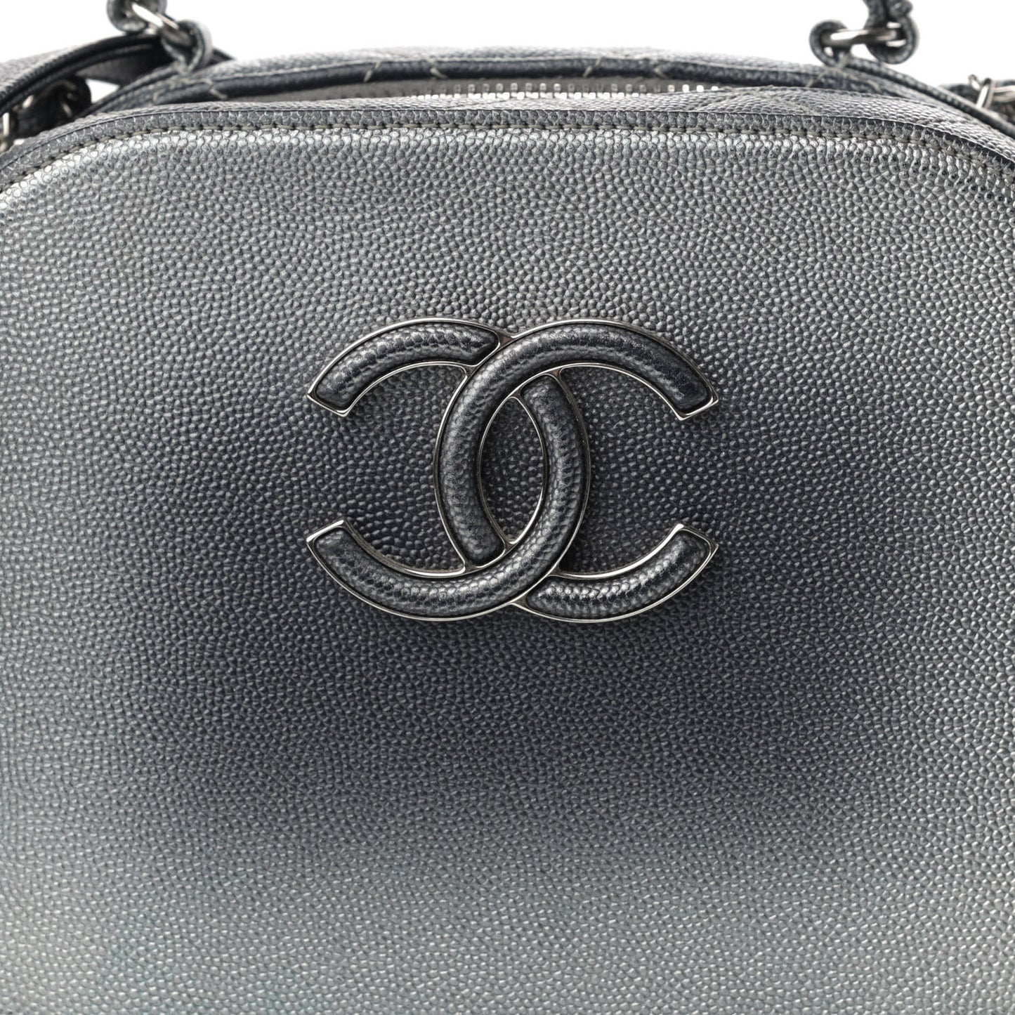 Metallic Caviar Small Coco Curve Vanity Bag Black Ruthenium Navy Blue Silver