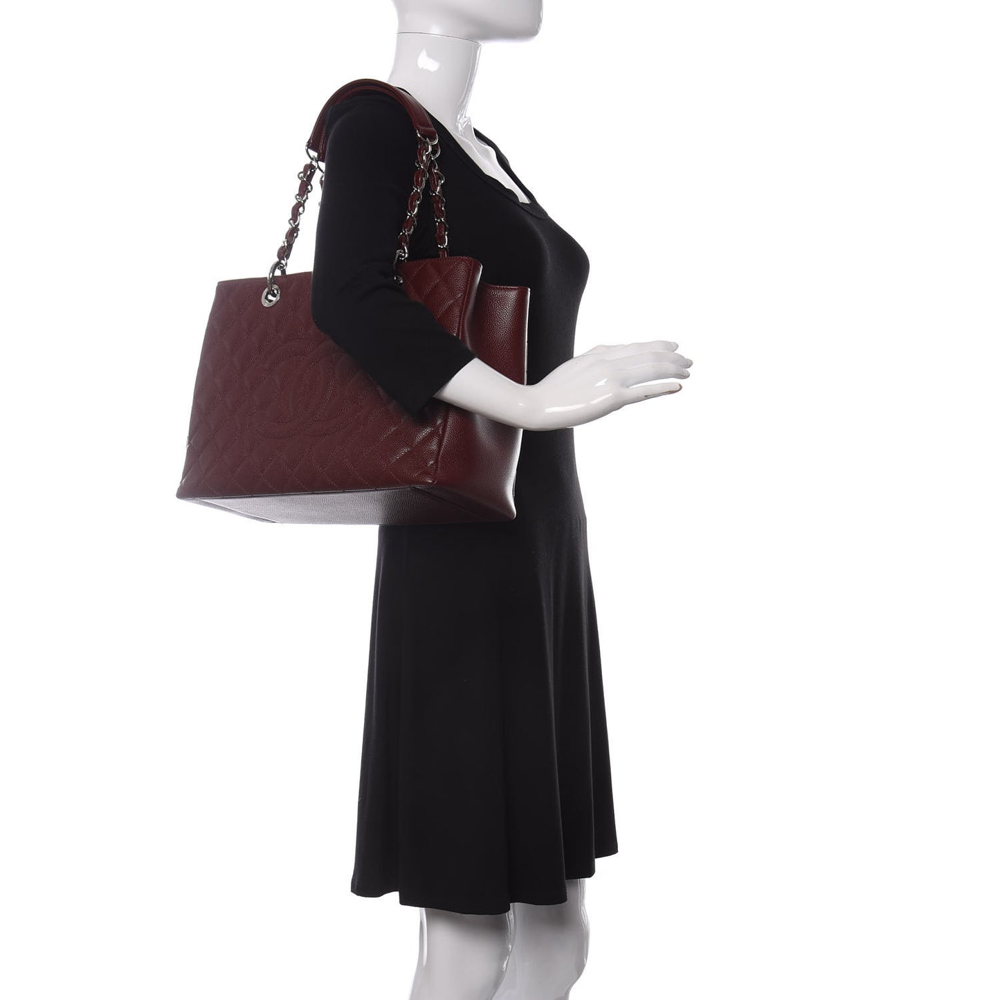 Caviar Quilted Grand Shopping Tote GST Burgundy