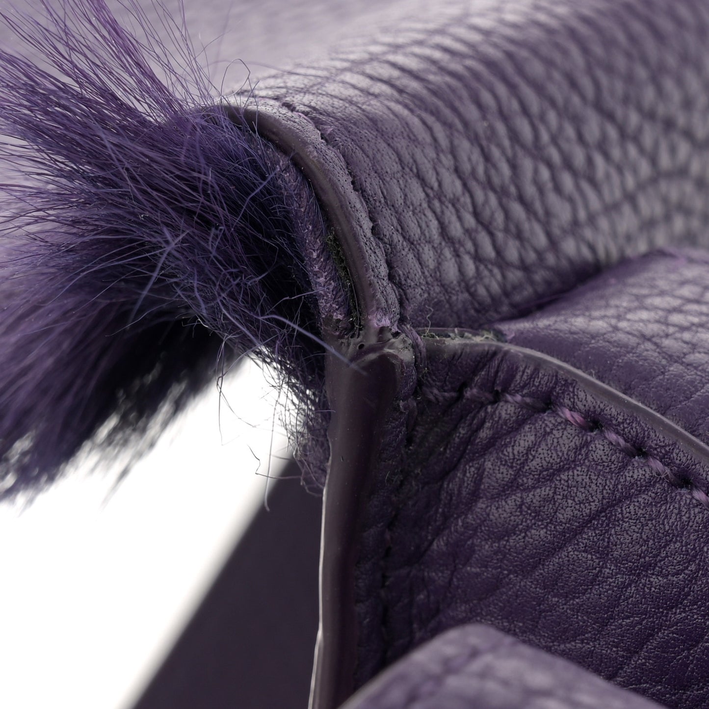 Calfskin Goat Fur Chess Satchel Bag Ribbon