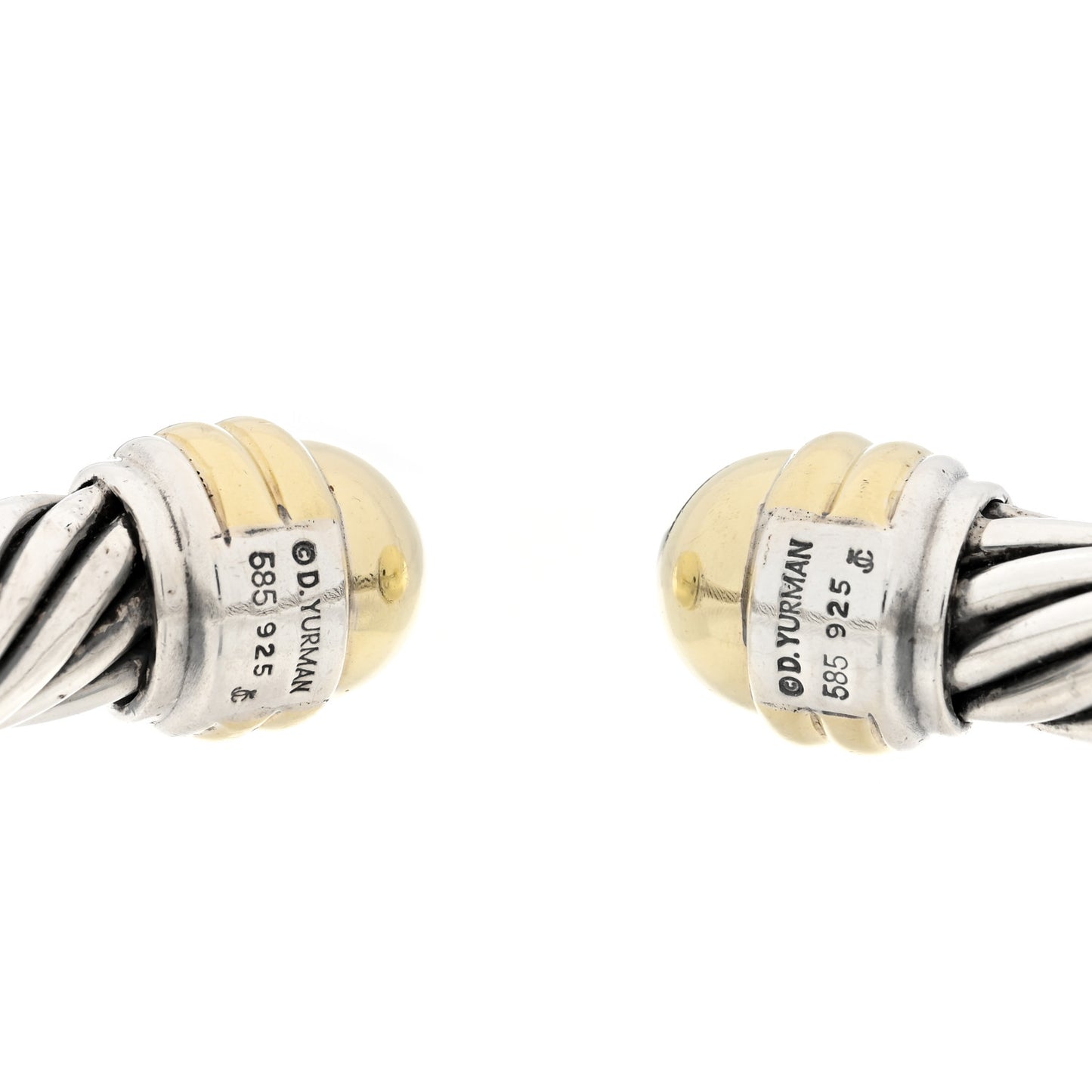 Sterling Silver 14K Yellow Gold 10mm Cable Classics Hinged Bracelet