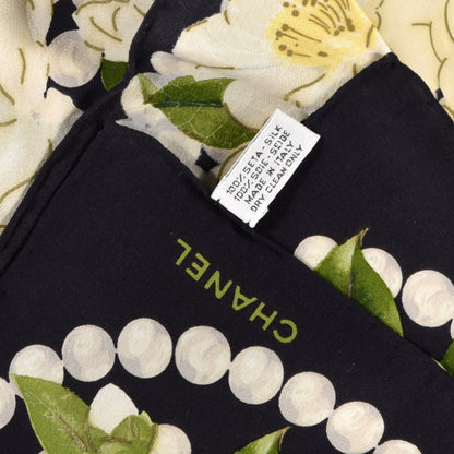 Chanel Silk Camellia Flower Square Scarf Black 3 of 3