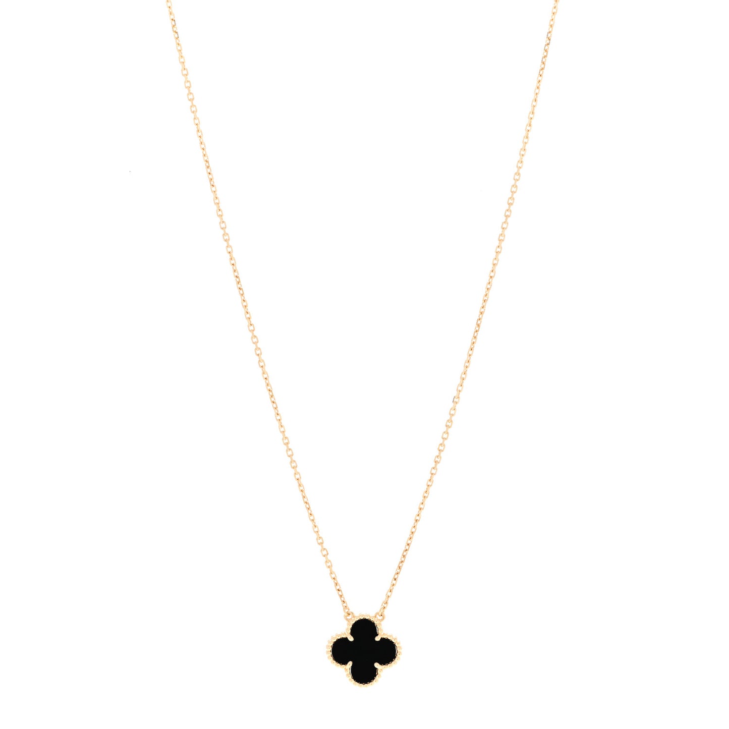18K Yellow Gold Black Onyx Vintage Alhambra Pendant Necklace