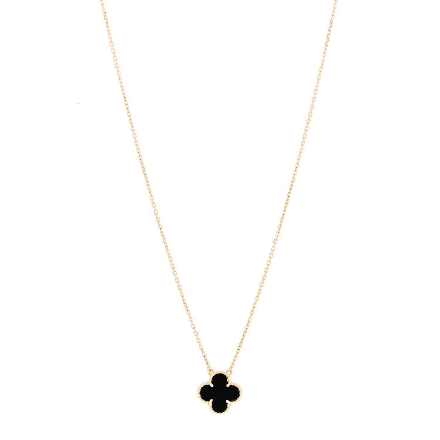 Van Cleef & Arpels 18K Yellow Gold Black Onyx Vintage Alhambra Pendant Necklace 1 of 6