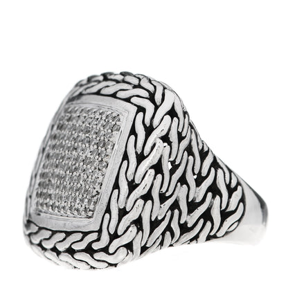 John Hardy Sterling Silver 18K Yellow Gold Diamond Classic Chain Square Ring 53 6.25 3 of 6