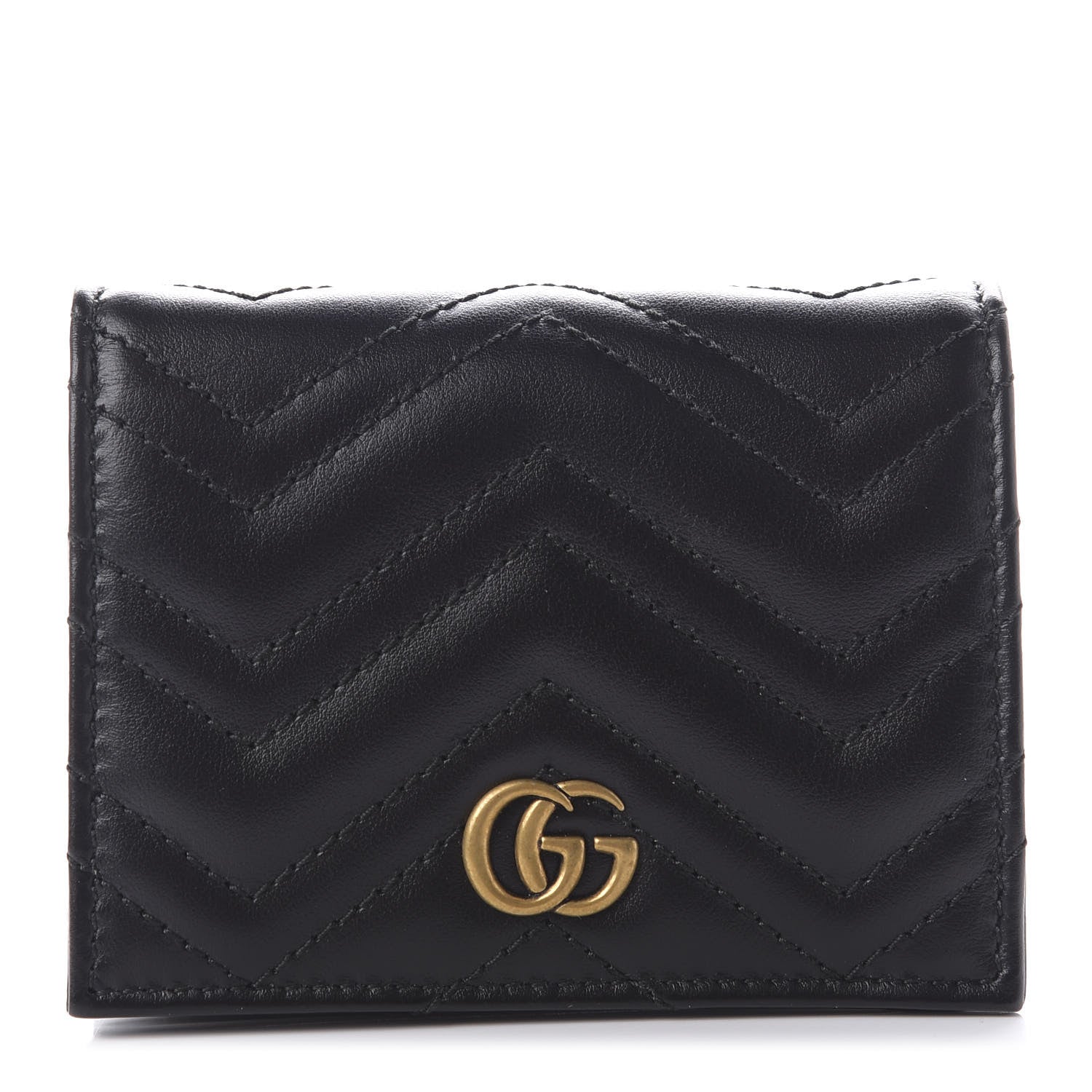 Gucci Calfskin Matelasse GG Marmont Card Case Wallet Black 1 of 8