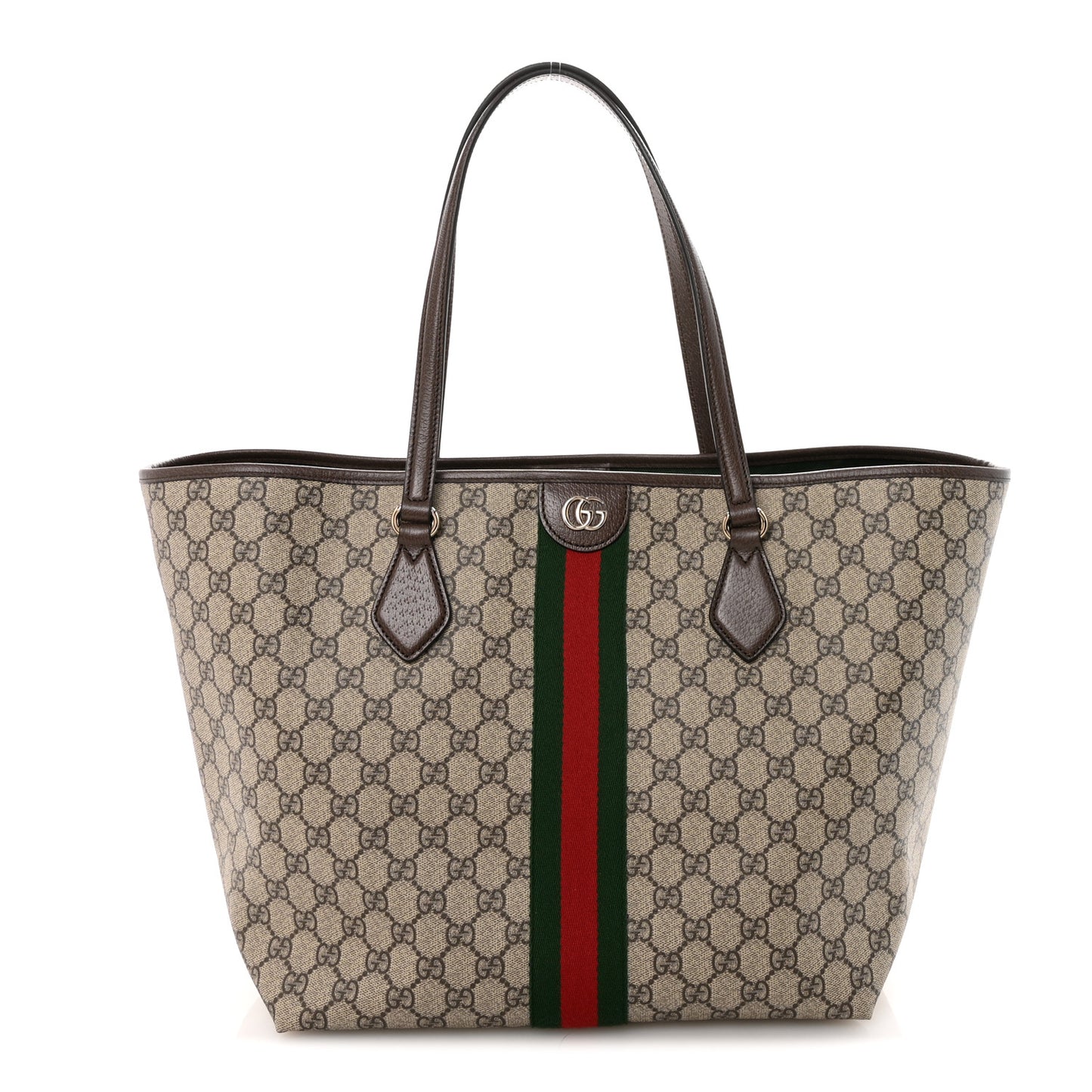 GG Supreme Monogram Calfskin Web Large Ophidia Tote Beige Dark Brown
