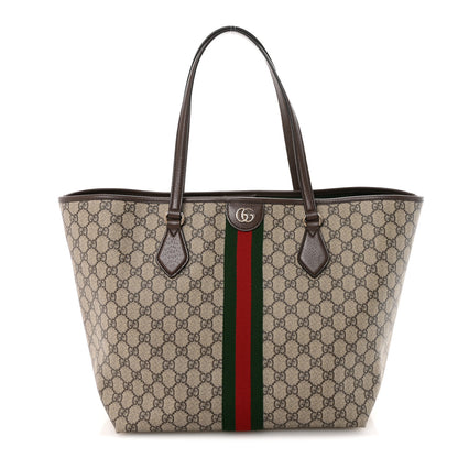 Gucci GG Supreme Monogram Calfskin Web Large Ophidia Tote Beige Dark Brown 1 of 10