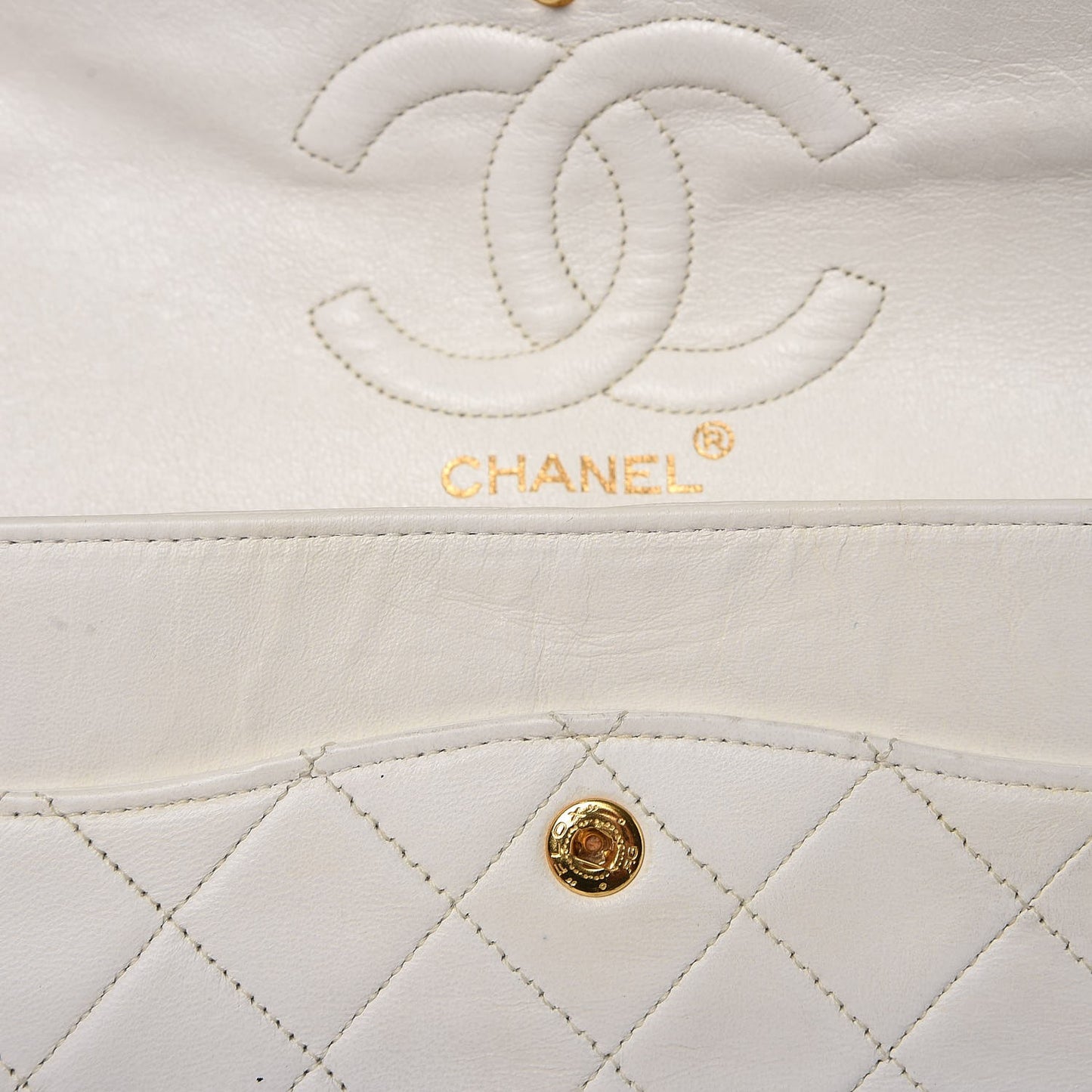 Lambskin Quilted Medium Double Flap White