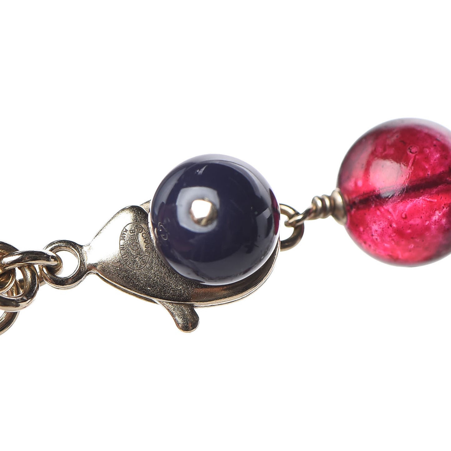 Pearl Bead Crystal CC Long Necklace Gold Red