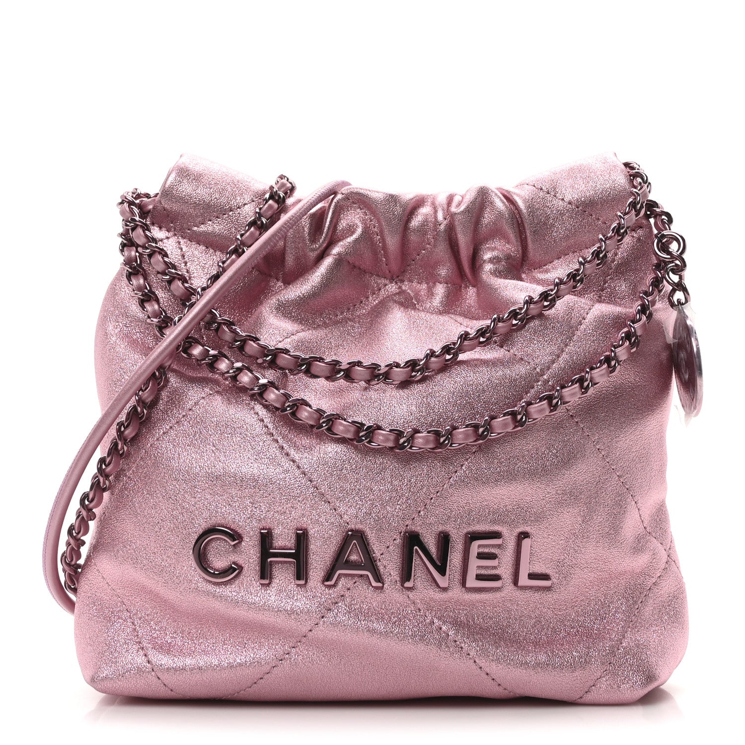 Chanel Metallic Lambskin Lacquered Monochrome Quilted Mini Chanel 22 Pink 1 of 10