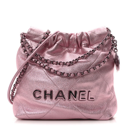 Chanel Metallic Lambskin Lacquered Monochrome Quilted Mini Chanel 22 Pink 1 of 10
