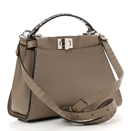 Fendi Cuoio Romano Snakeskin Selleria Mini Peekaboo Iconic Satchel Corda White 3 of 11