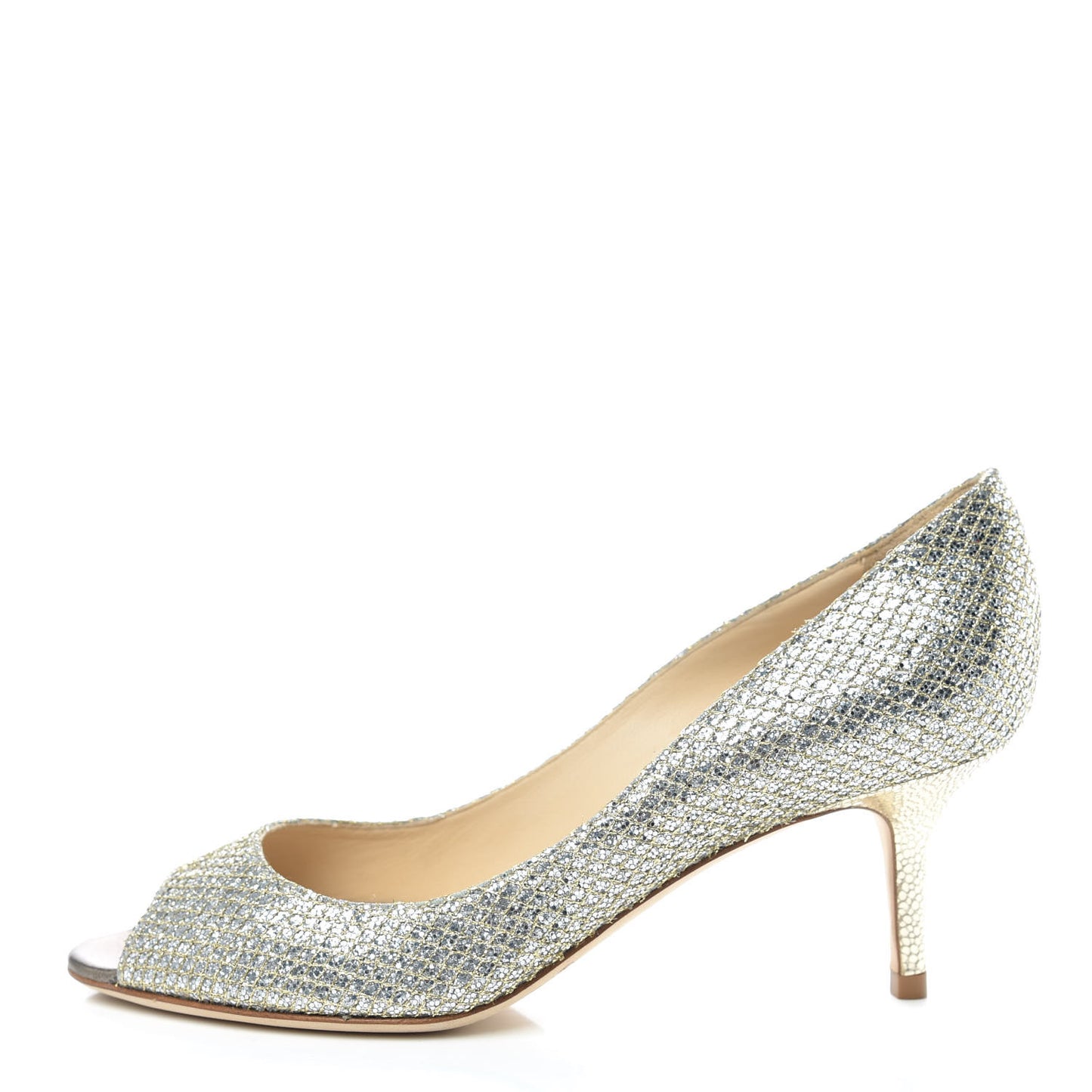 Glitter Fabric Evelyn Peep Toe Pumps 36 Champagne