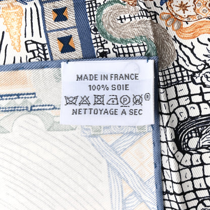 Hermes Silk Twill Super Silk Quest Detail Scarf 45 Bleu Jean Brun Vert 2 of 3