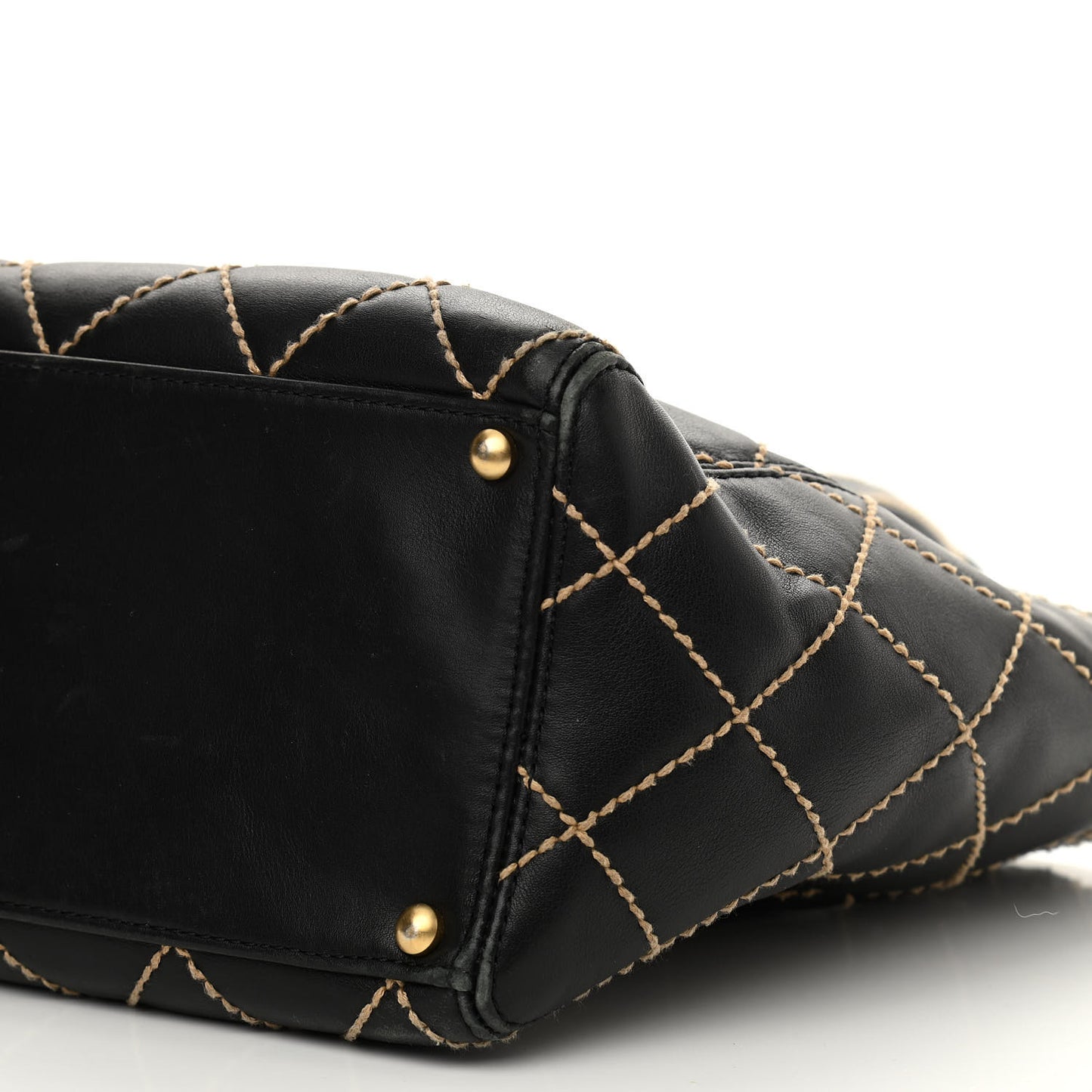 Calfskin Contrast Stitch Surpique Tote Black