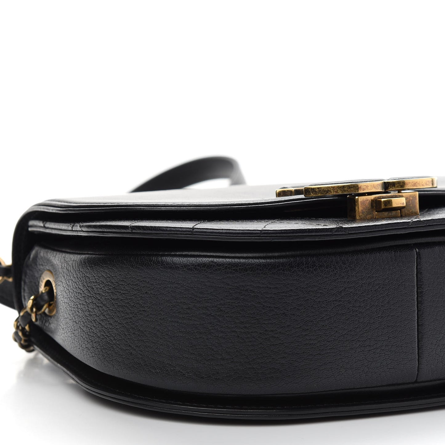Shiny Calfskin Goatskin Quilted Small Coco Curve Messenger Flap Black