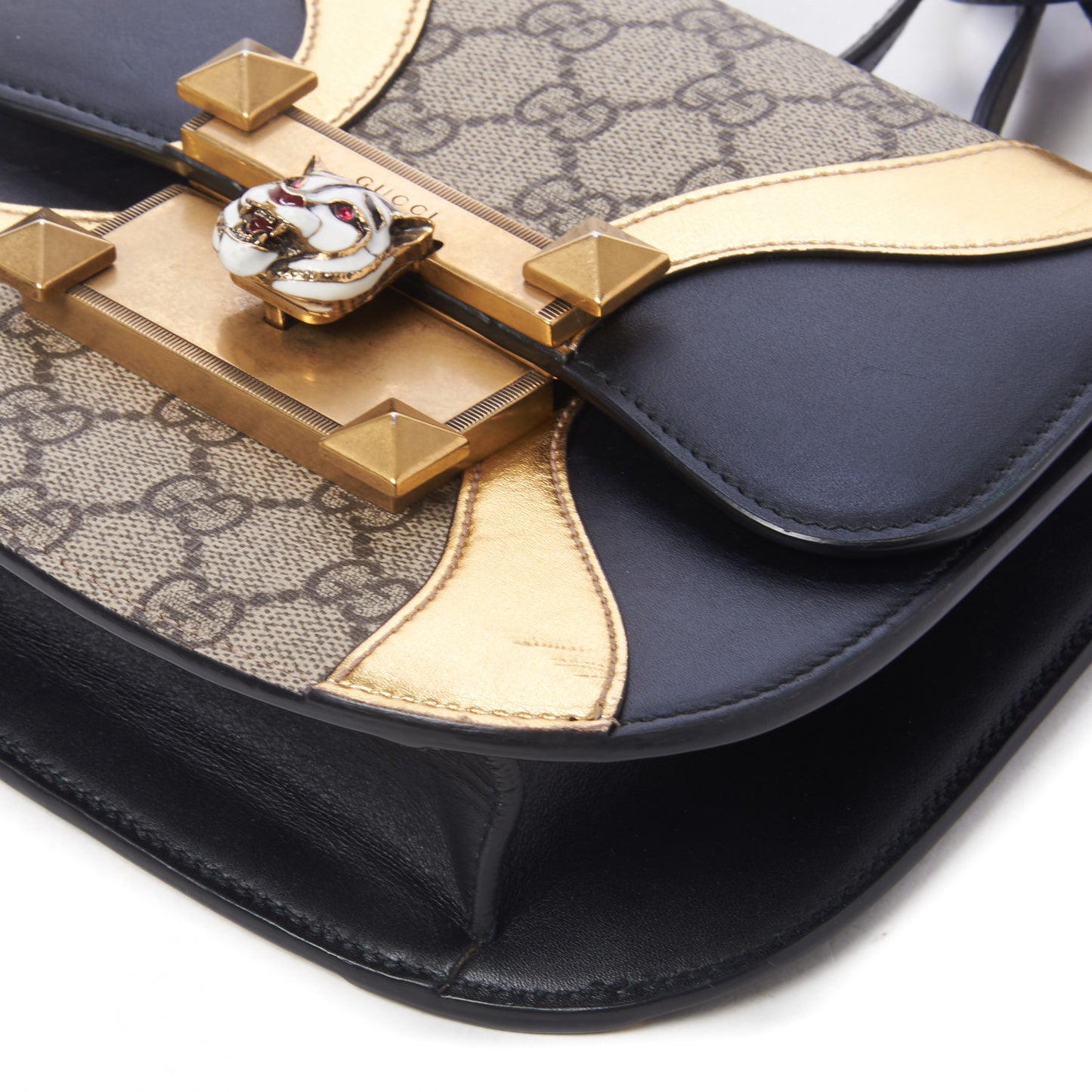 GG Supreme Monogram Small Osiride Shoulder Bag Black Gold