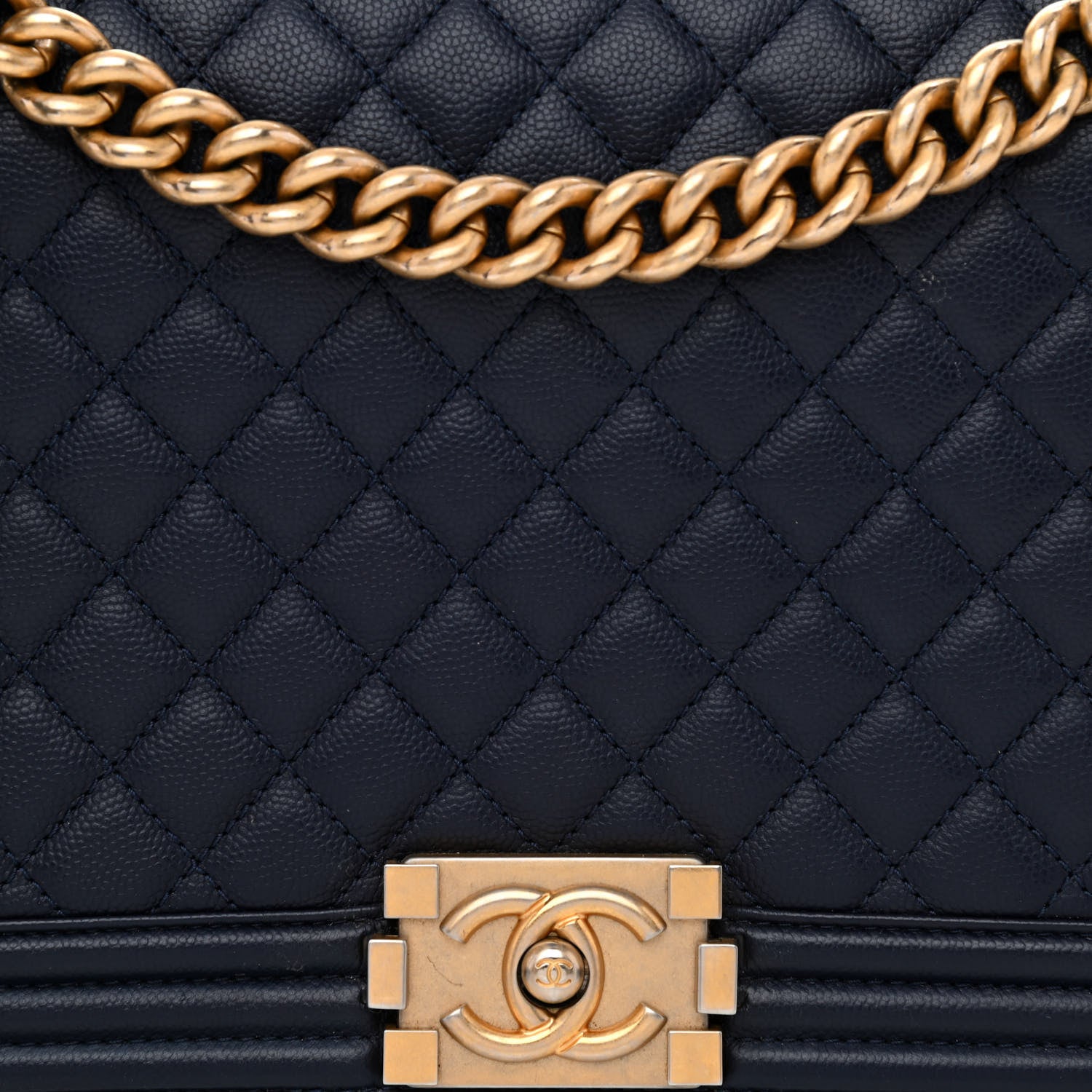 Chanel Caviar Quilted New Medium Boy Flap Dark Navy Blue 8 of 11