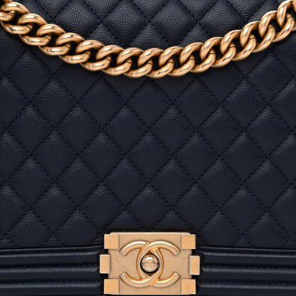 Chanel Caviar Quilted New Medium Boy Flap Dark Navy Blue 8 of 11