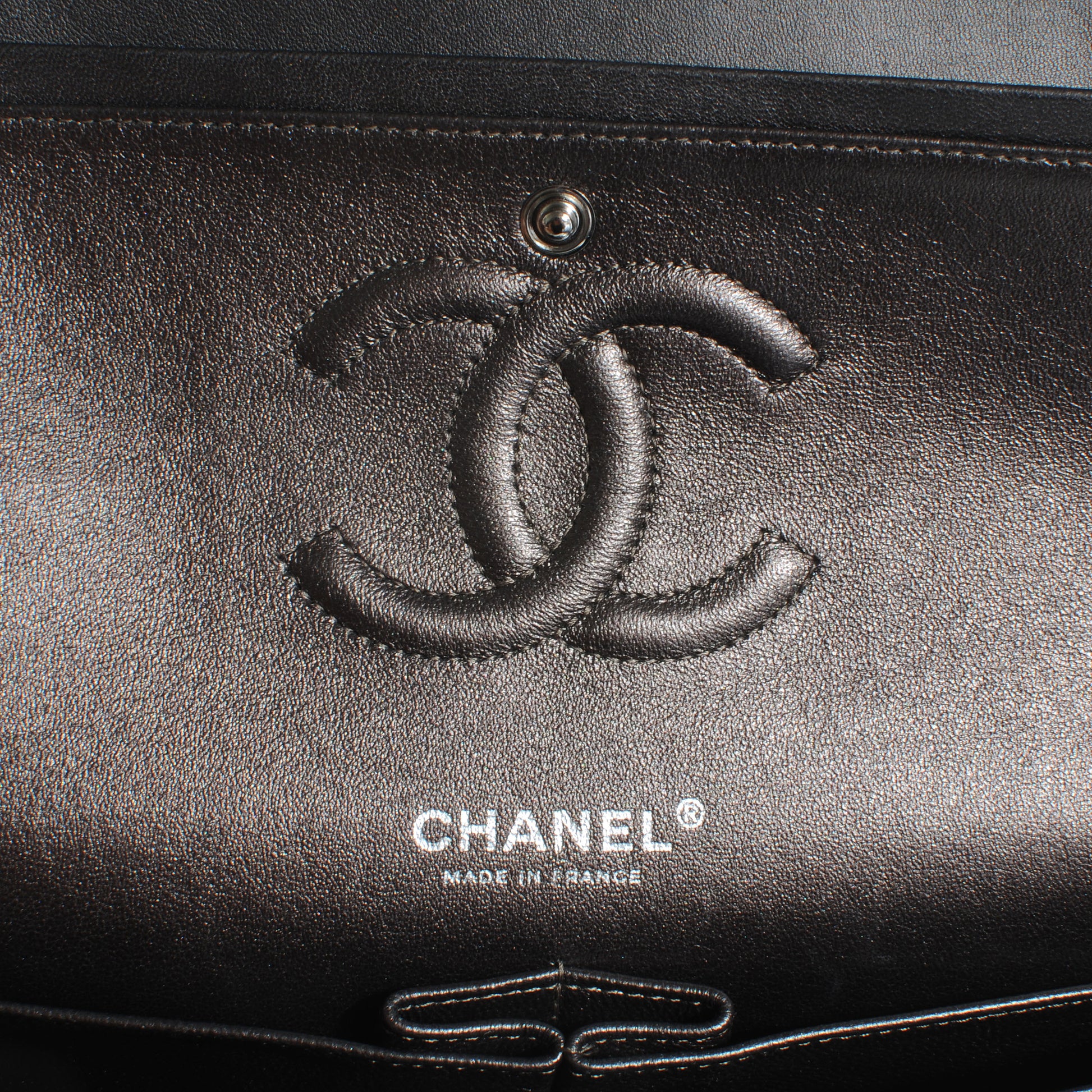 Chanel Lambskin Medium Double Flap Dark Metallic Grey 8 of 10