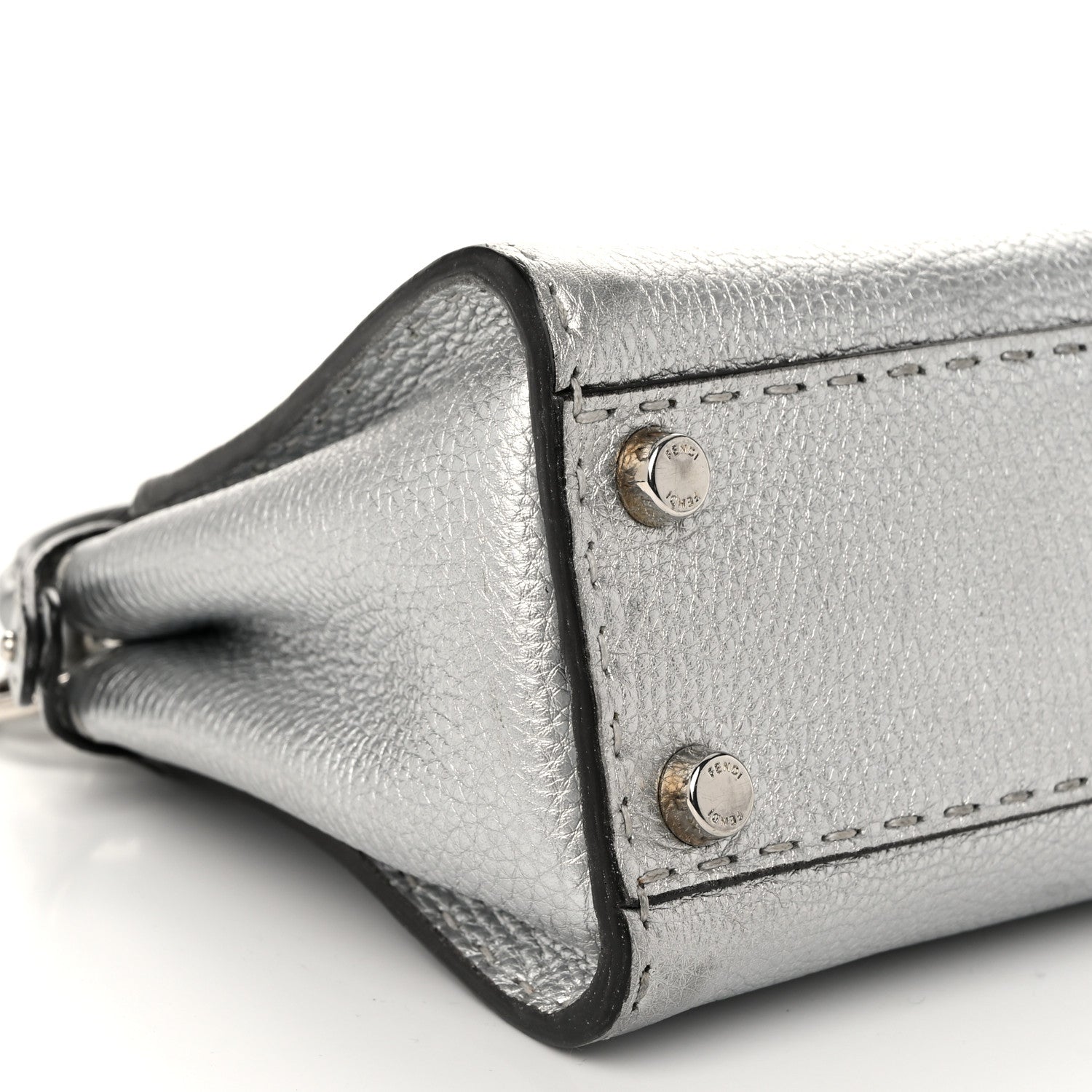 Fendi Cuoio Romano Lux Selleria Mini Peekaboo Iconic Satchel Argento 8 of 9