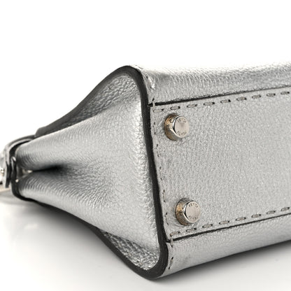 Fendi Cuoio Romano Lux Selleria Mini Peekaboo Iconic Satchel Argento 8 of 9