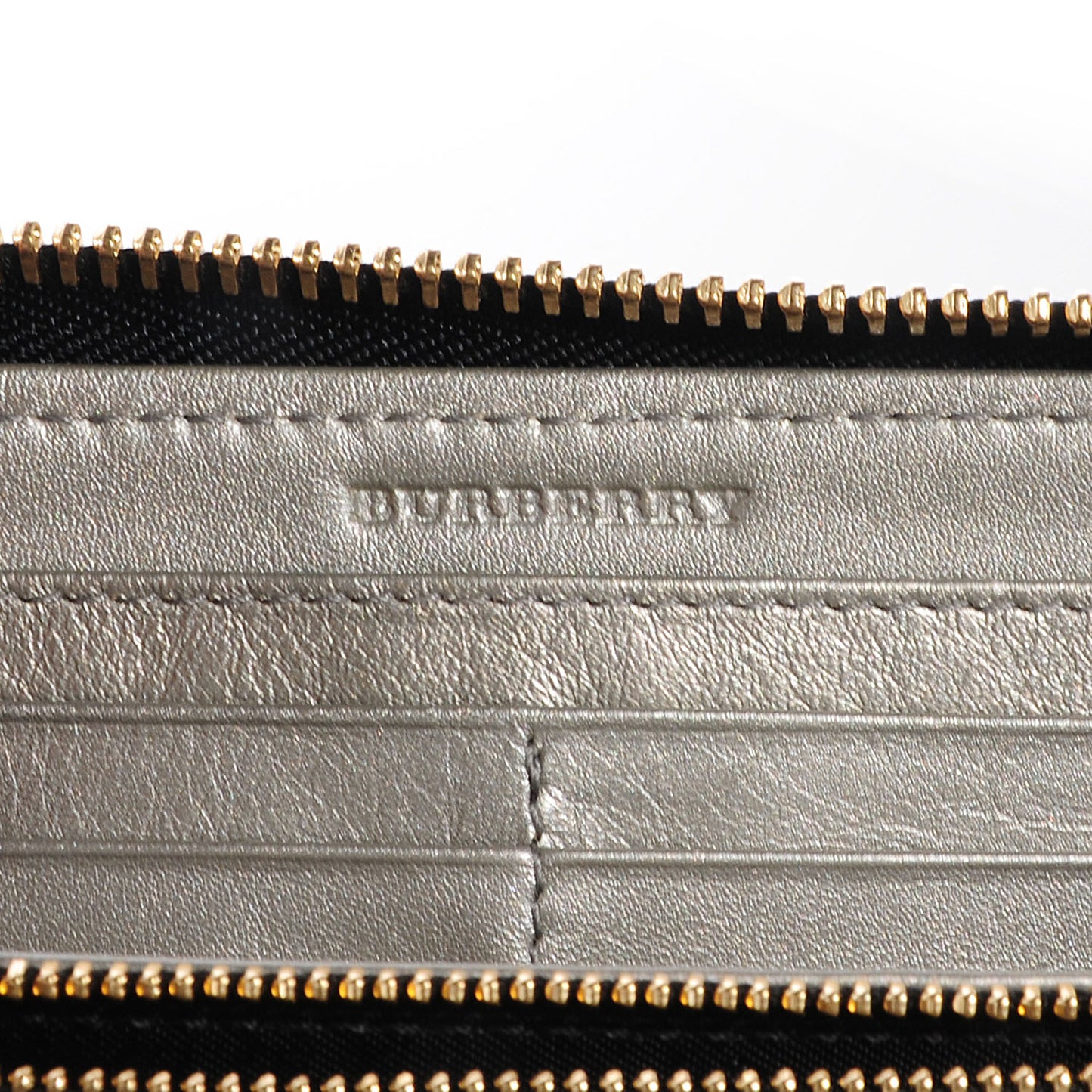 Signature Grain Leather Zip Around Wallet Silver