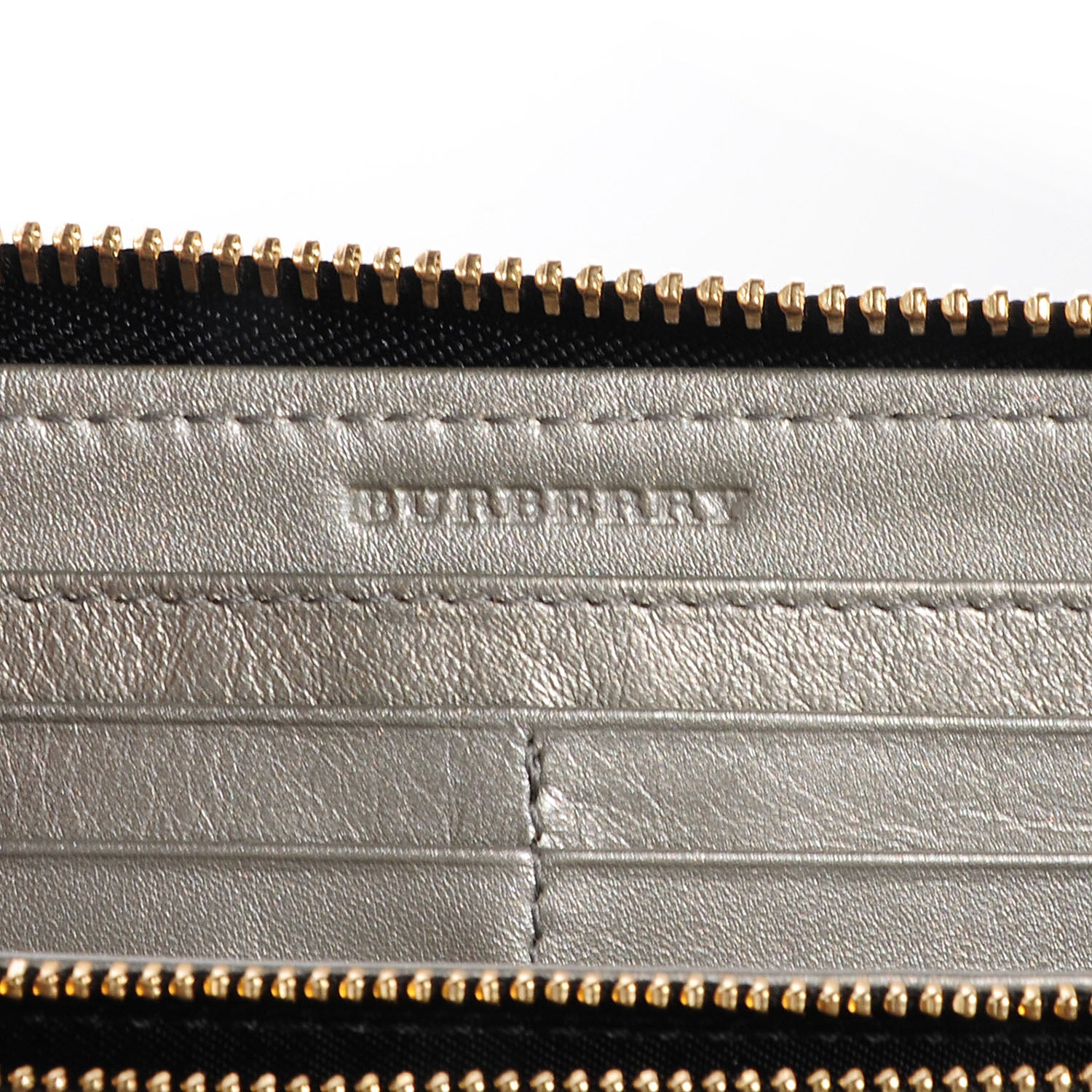 Burberry Signature Grain Leather Zip Around Wallet Silver 6 of 8