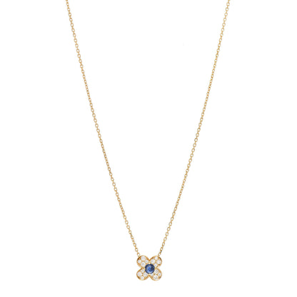 Van Cleef & Arpels 18K Yellow Gold Diamond Blue Sapphire Trefle Pendant Necklace 1 of 5