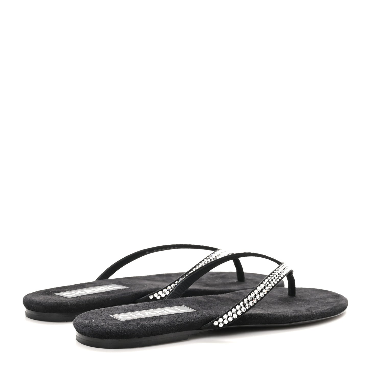 Suede Kidskin Strass CC Thong Sandals 40 Black