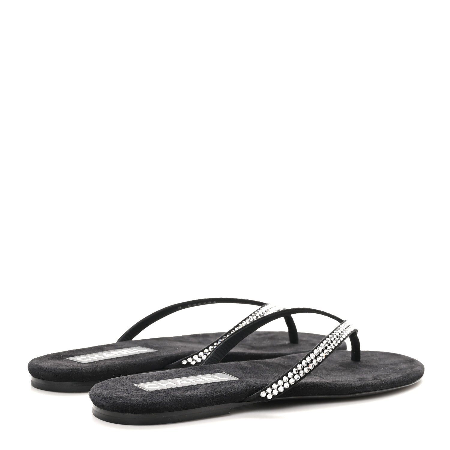 Chanel Suede Kidskin Strass CC Thong Sandals 40 Black 4 of 9