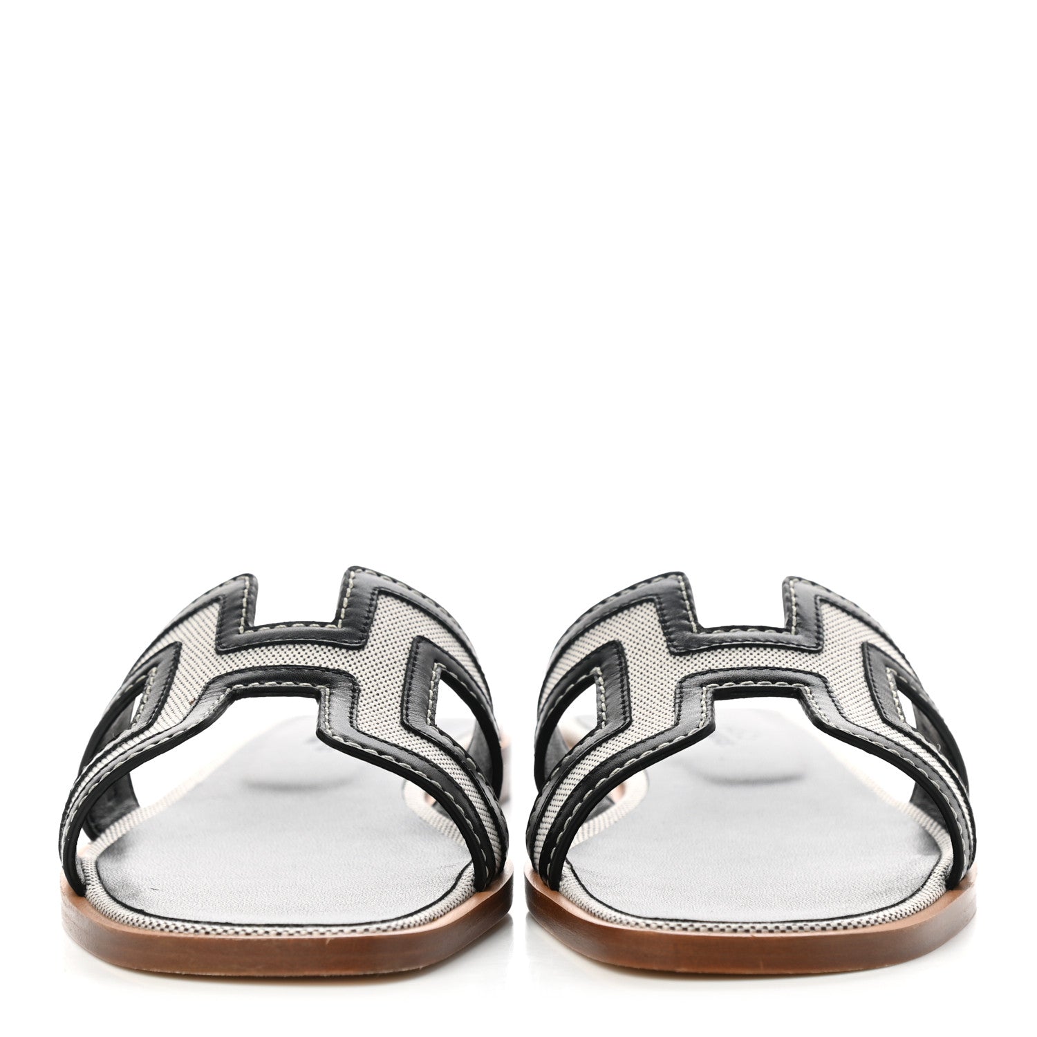 Hermes Calfskin Canvas Oran Sandals 36 Black 2 of 8