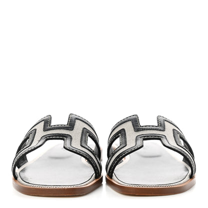 Hermes Calfskin Canvas Oran Sandals 36 Black 2 of 8