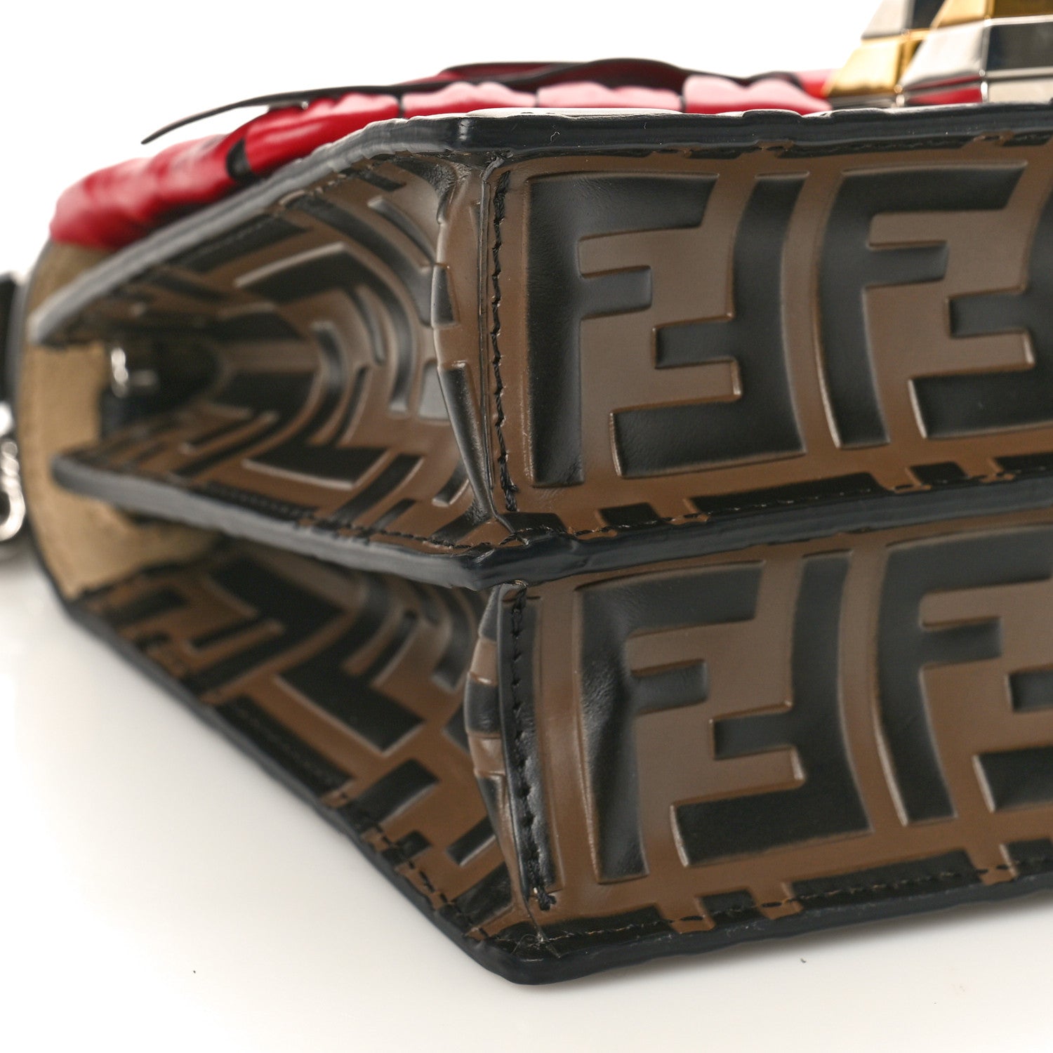 Fendi Vitello Shiny Nappa Bi-Color FF 1974 Lace Up Bow Embossed Small Kan I Shoulder Bag Maya Black Fragola 9 of 10