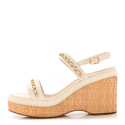 Chanel Lambskin Chain Platform Sandals 41 White 1 of 13