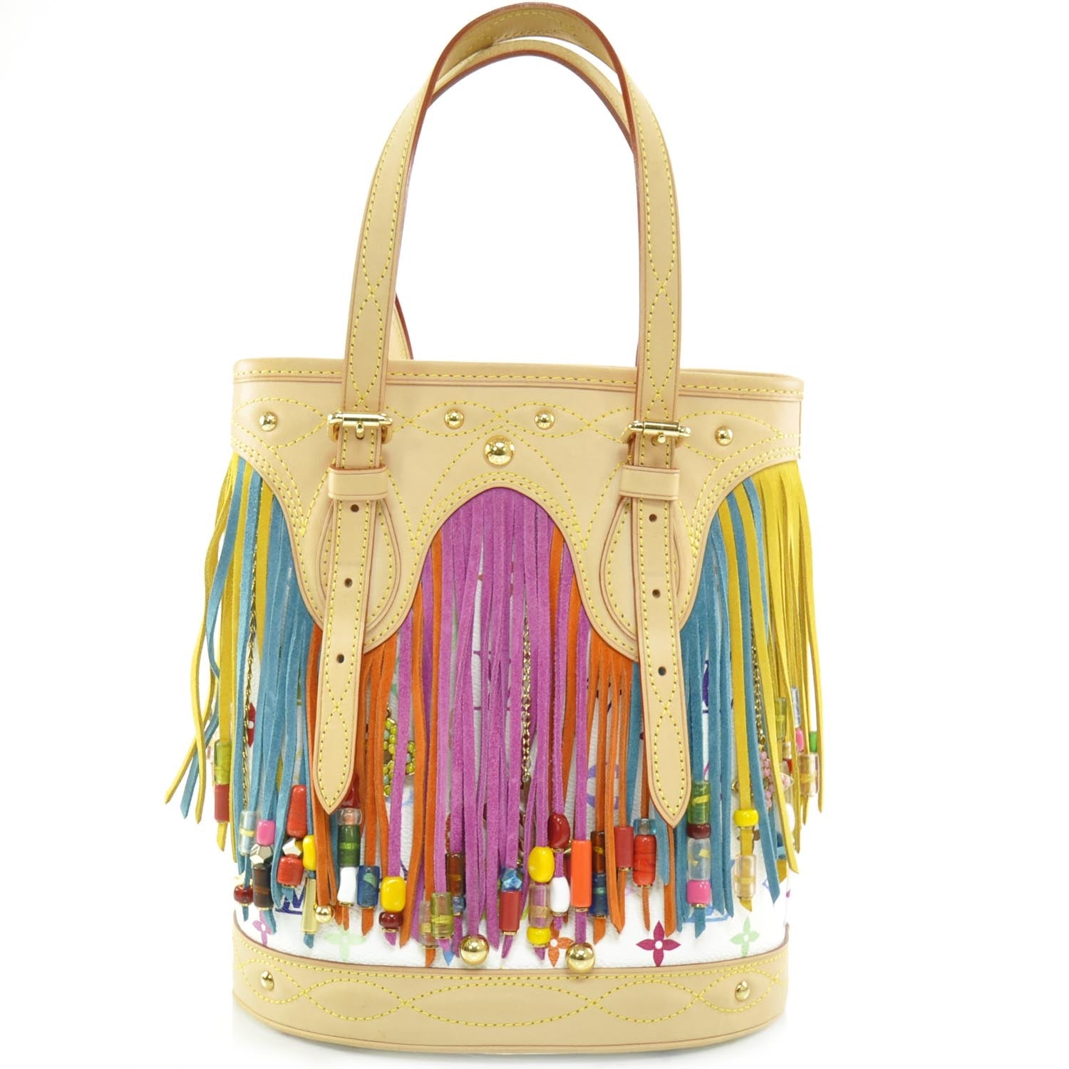 Louis Vuitton Monogram Multicolor Fringe Bucket White 4 of 9